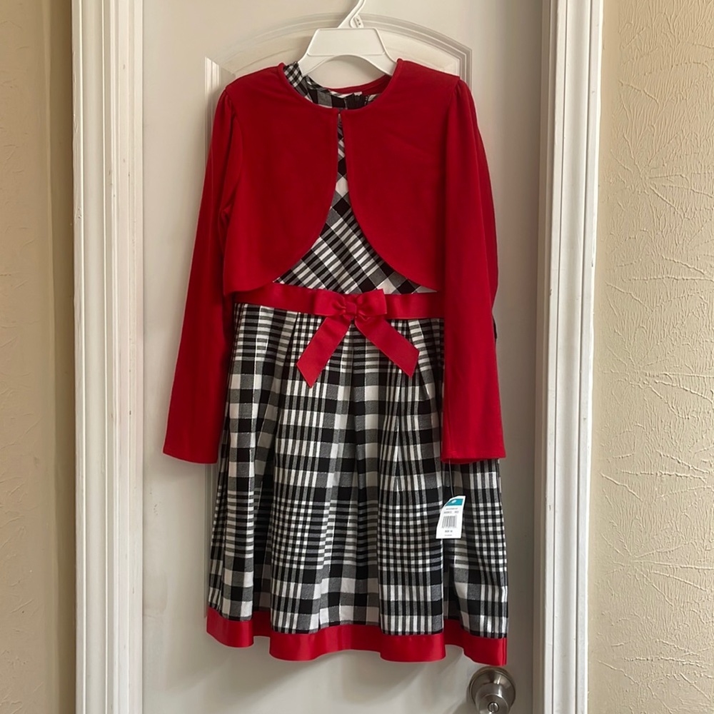 ♻️🆕 New Bonnie Jean Black White Red Holiday Formal Dress with Jacket size 16